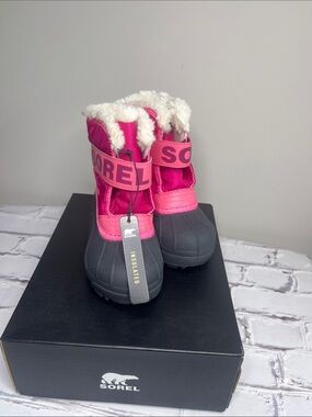 Sorel Pink and Gray Girls' Insulated Winter Boots with Faux Fur